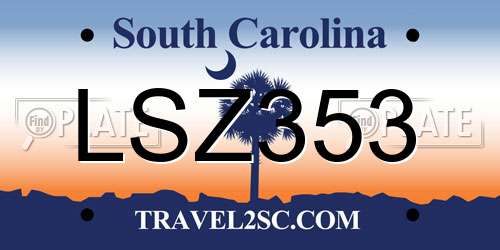 LSZ353 South Carolina License Plate