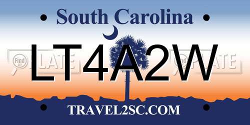 LT4A2W South Carolina License Plate
