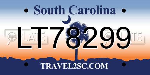 LT78299 South Carolina License Plate