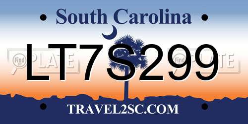 LT7S299 South Carolina License Plate