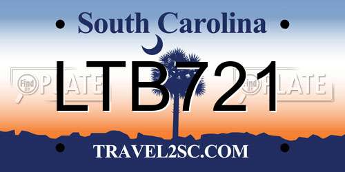 LTB721 South Carolina License Plate