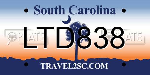 LTD838 South Carolina License Plate