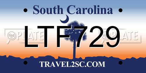 LTF729 South Carolina License Plate