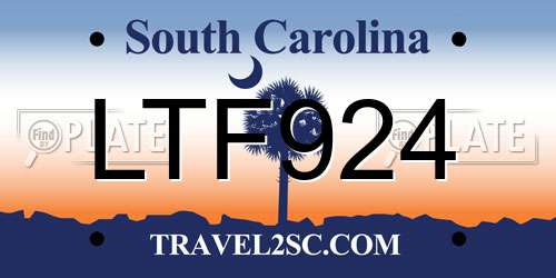 LTF924 South Carolina License Plate