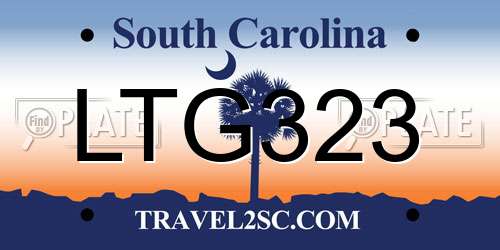 LTG323 South Carolina License Plate