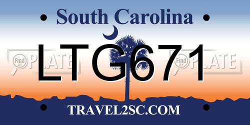 LTG671 South Carolina License Plate