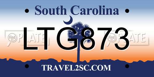LTG873 South Carolina License Plate