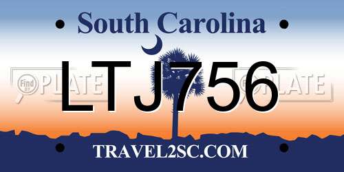 LTJ756 South Carolina License Plate