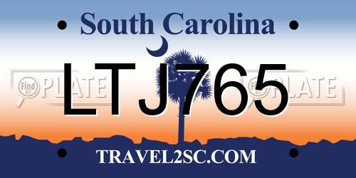 LTJ765 South Carolina License Plate