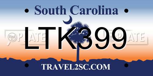 LTK399 South Carolina License Plate