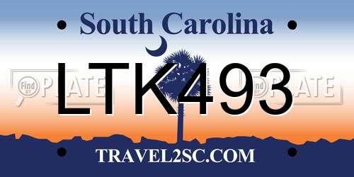 LTK493 South Carolina License Plate