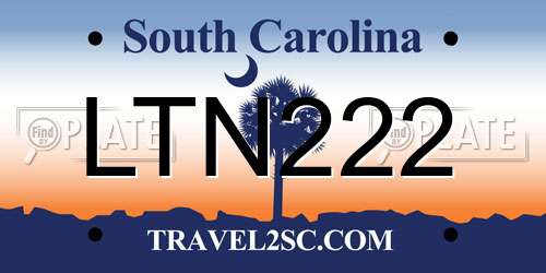 LTN222 South Carolina License Plate
