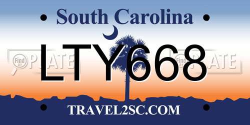 LTY668 South Carolina License Plate