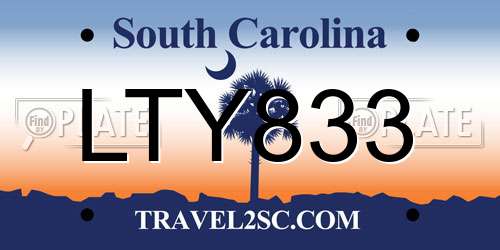 LTY833 South Carolina License Plate