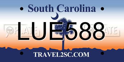 LUE588 South Carolina License Plate