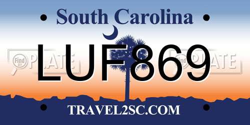 LUF869 South Carolina License Plate
