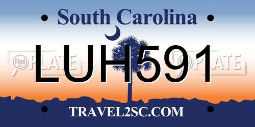 LUH591 South Carolina License Plate