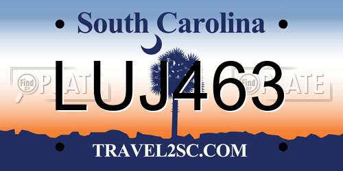 LUJ463 South Carolina License Plate