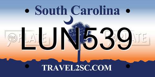 LUN539 South Carolina License Plate