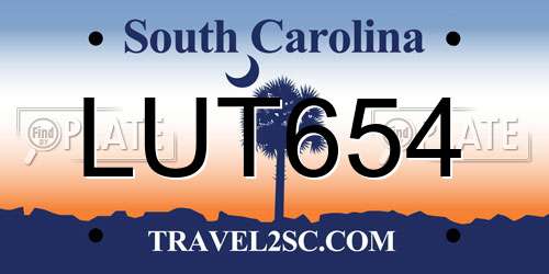 LUT654 South Carolina License Plate
