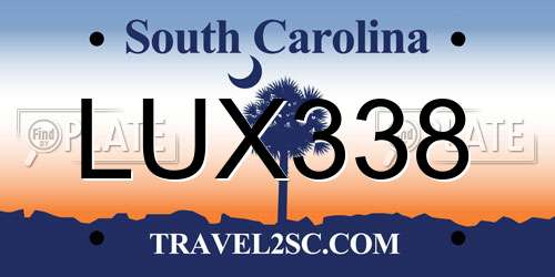 LUX338 South Carolina License Plate