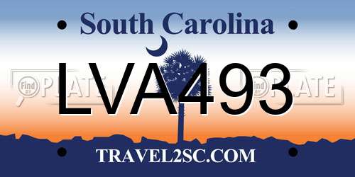 LVA493 South Carolina License Plate
