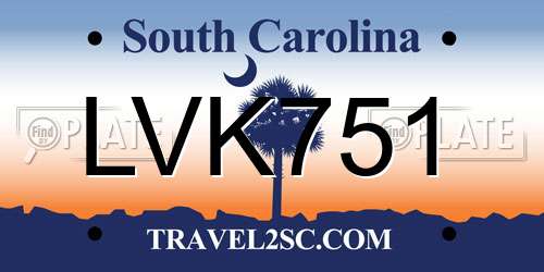 LVK751 South Carolina License Plate
