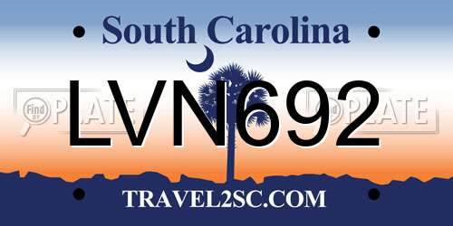 LVN692 South Carolina License Plate