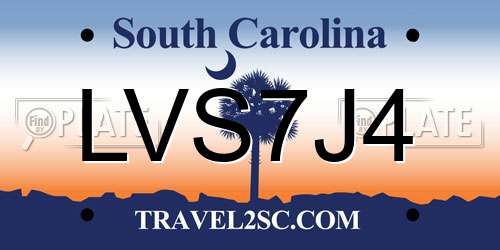 LVS7J4 South Carolina License Plate