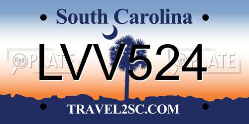 LVV524 South Carolina License Plate