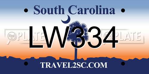 LW334 South Carolina License Plate