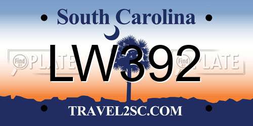 LW392 South Carolina License Plate