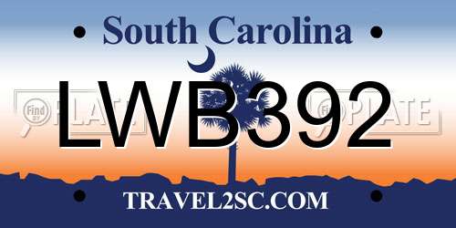 LWB392 South Carolina License Plate