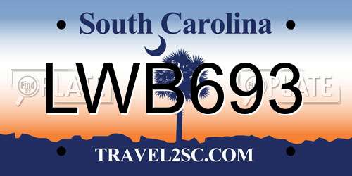 LWB693 South Carolina License Plate