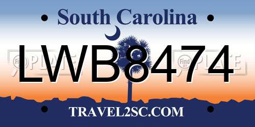 LWB8474 South Carolina License Plate