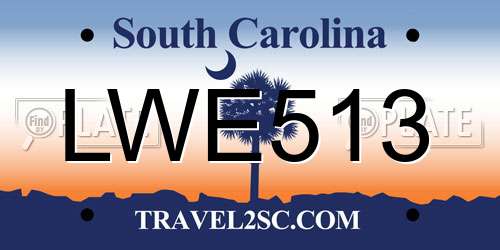 LWE513 South Carolina License Plate
