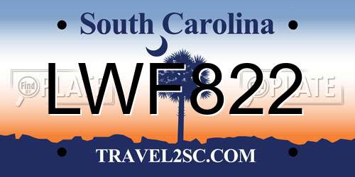 LWF822 South Carolina License Plate