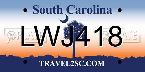 LWJ418 South Carolina License Plate