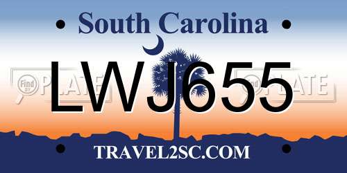 LWJ655 South Carolina License Plate
