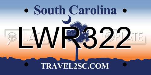 LWR322 South Carolina License Plate