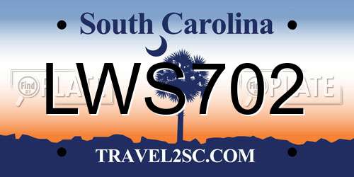 LWS702 South Carolina License Plate