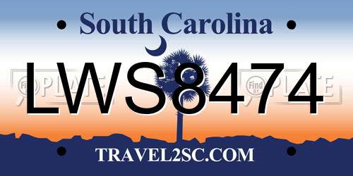 LWS8474 South Carolina License Plate