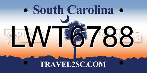 LWT6788 South Carolina License Plate