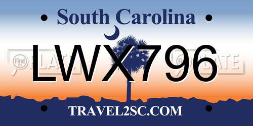 LWX796 South Carolina License Plate