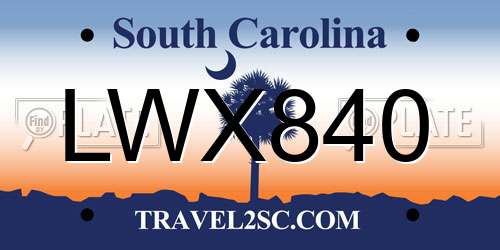 LWX840 South Carolina License Plate