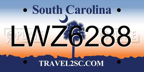 LWZ6288 South Carolina License Plate