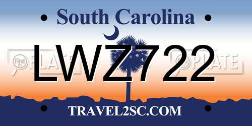 LWZ722 South Carolina License Plate