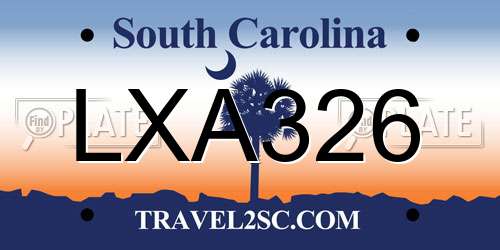 LXA326 South Carolina License Plate