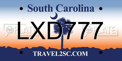 LXD777 South Carolina License Plate