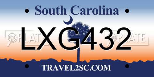 LXG432 South Carolina License Plate